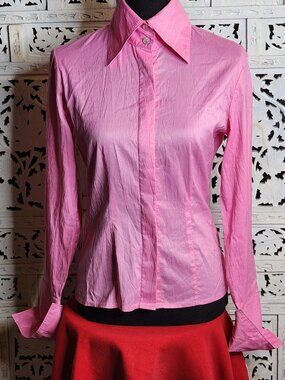 Farinaz Taghavi Bubblegum Imported Cotton Poly Fancy Cuff Executive Top Sz 2 XS